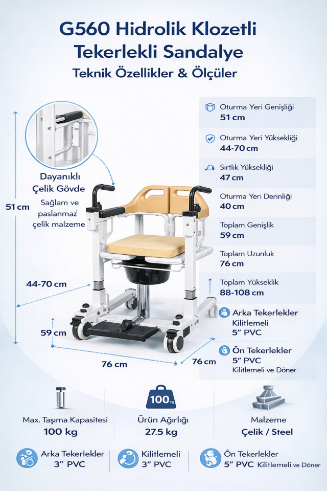 Golfi G560 Hidrolik Klozetli Transfer Sandalyesi