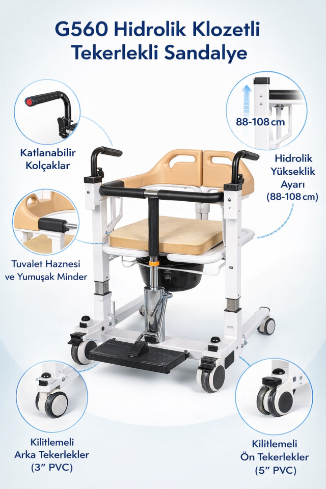 Golfi G560 Hidrolik Klozetli Transfer Sandalyesi