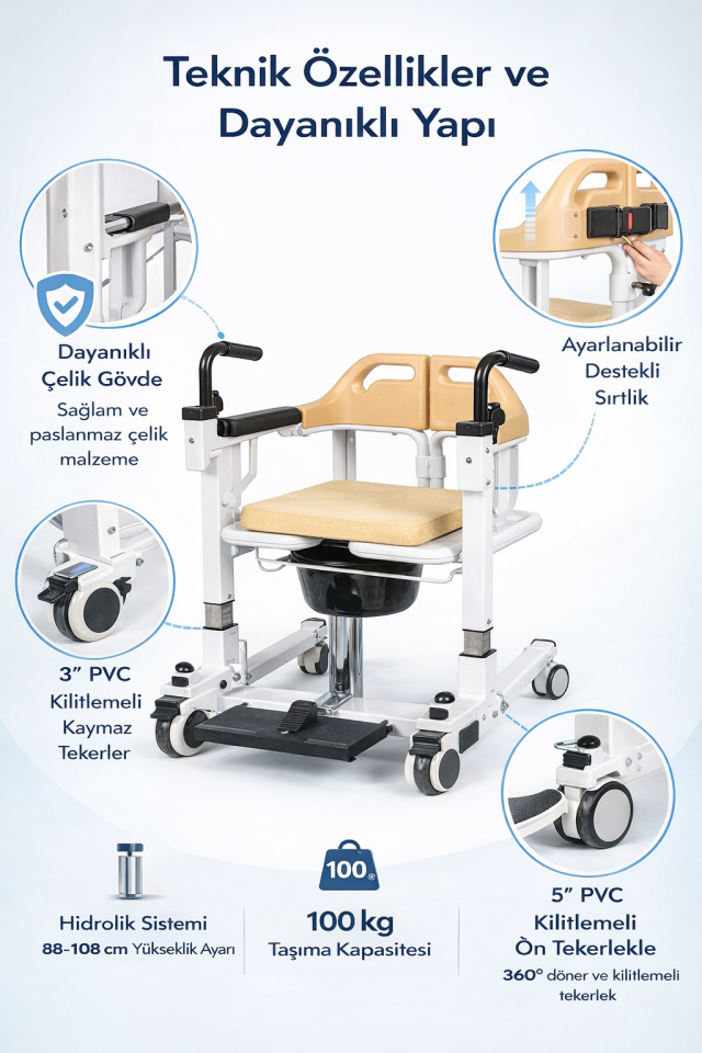 Golfi G560 Hidrolik Klozetli Transfer Sandalyesi