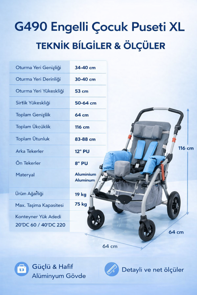 Golfi G490 Engelli Çocuk Puseti XL