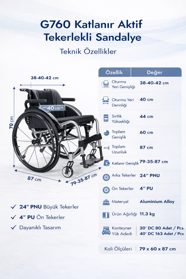 Golfi G760 Katlanır Aktif Tekerlekli Sandalye