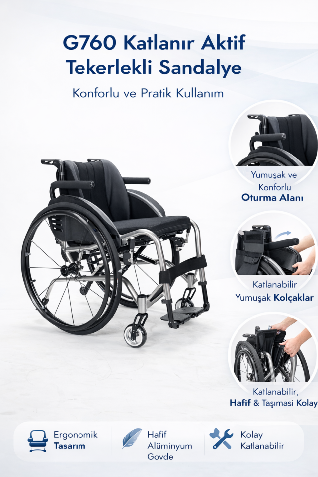 Golfi G760 Katlanır Aktif Tekerlekli Sandalye