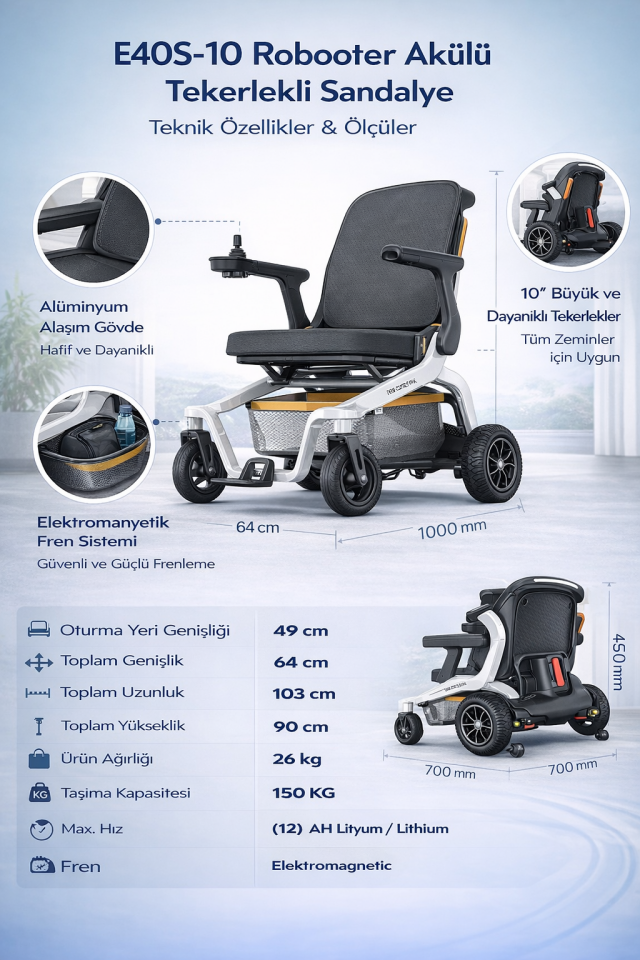 E40S-10 ve 20 Akülü Tekerlekli Sandalye