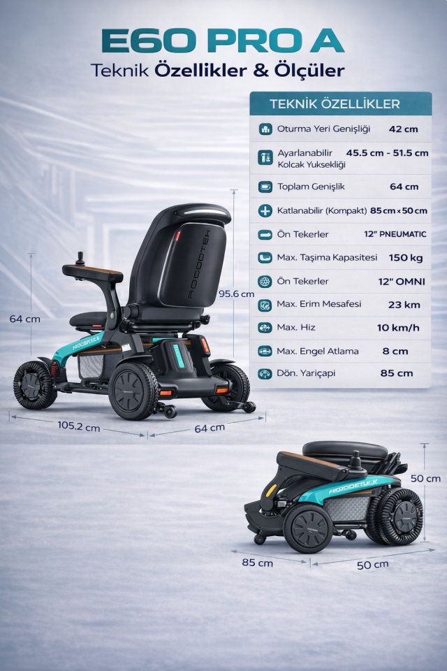 E60 PRO A Akülü Tekerlekli Sandalye