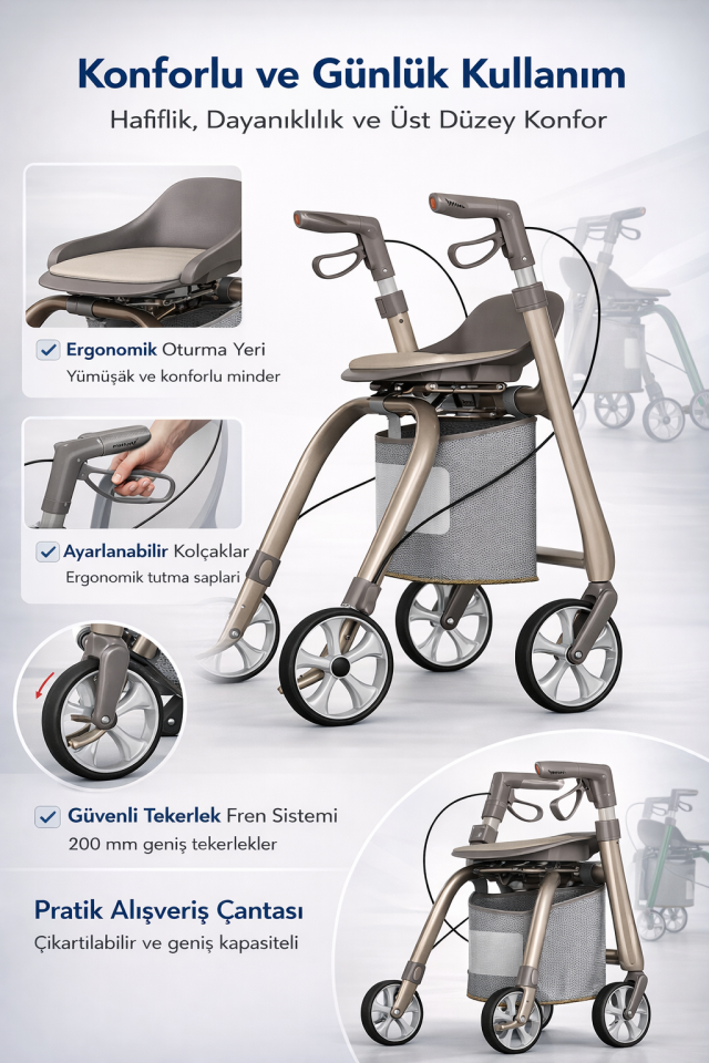 Loco PR-899 Karbon Lüks Rolatör - Yürüteç