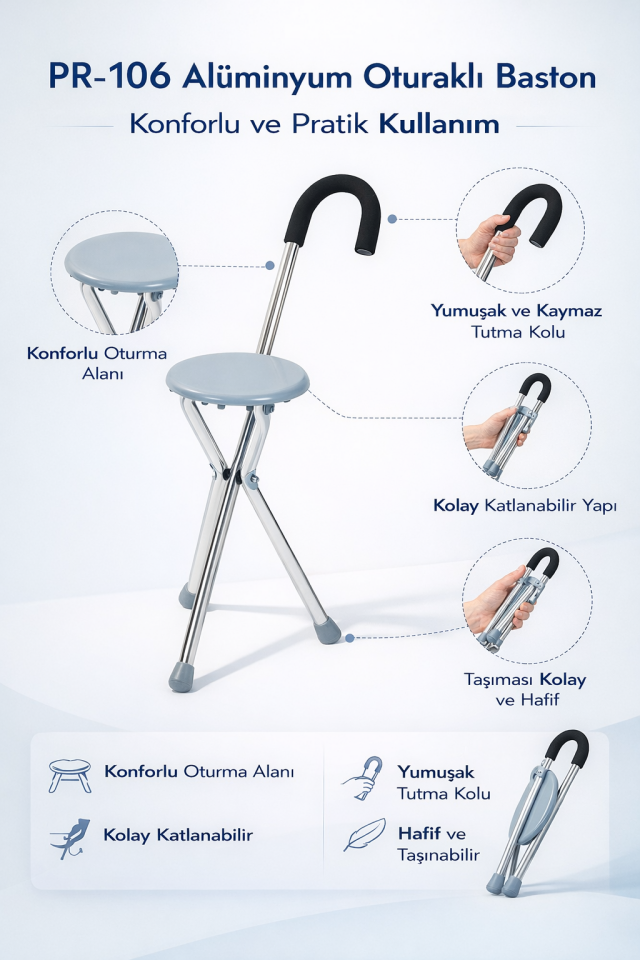 PR-106 Alüminyum Oturaklı Baston