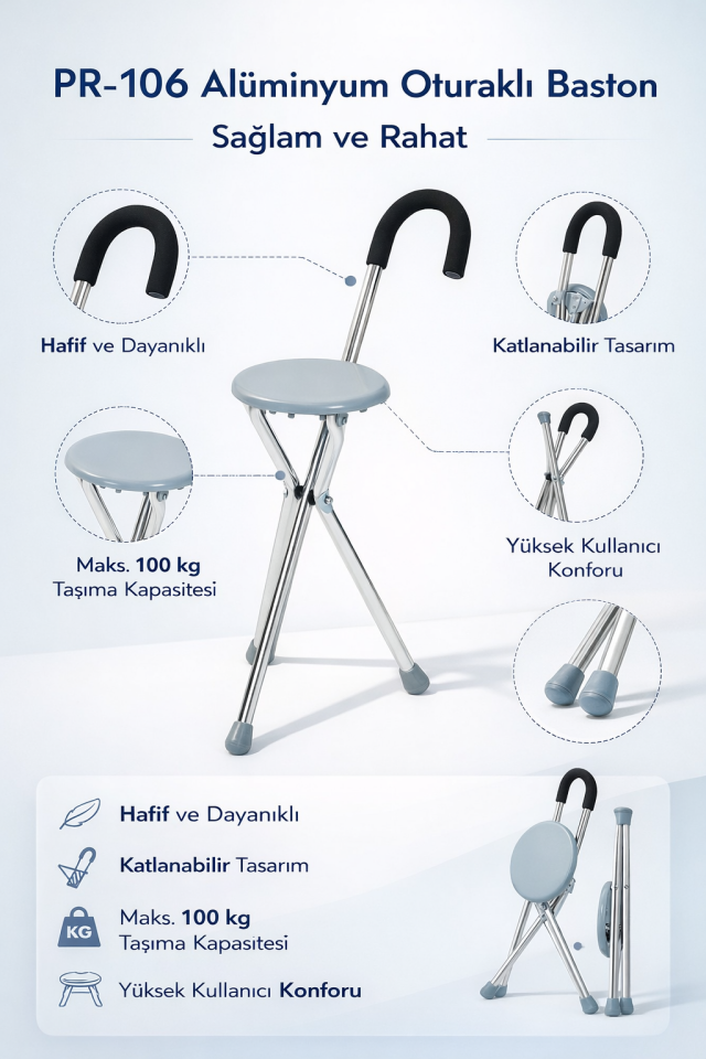 PR-106 Alüminyum Oturaklı Baston