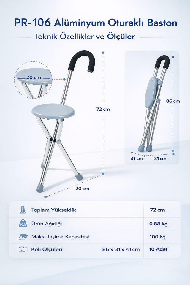 PR-106 Alüminyum Oturaklı Baston