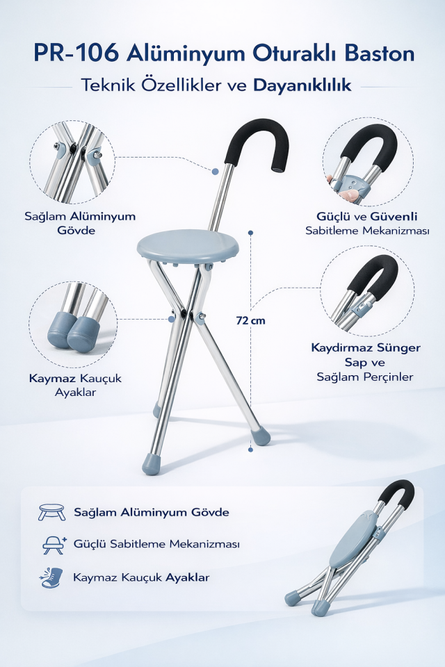 PR-106 Alüminyum Oturaklı Baston