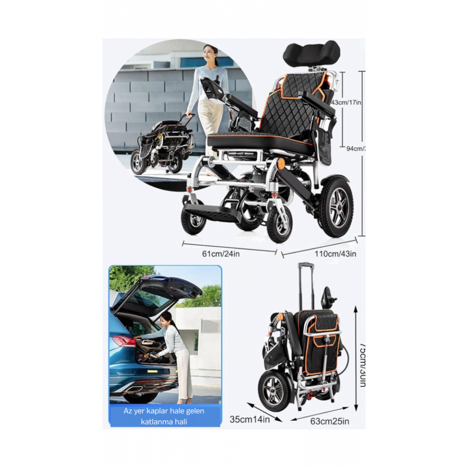 Poylin P206 Ultra Hafif Katlanabilir Akülü Sandalye (Uzaktan Kumandalı)