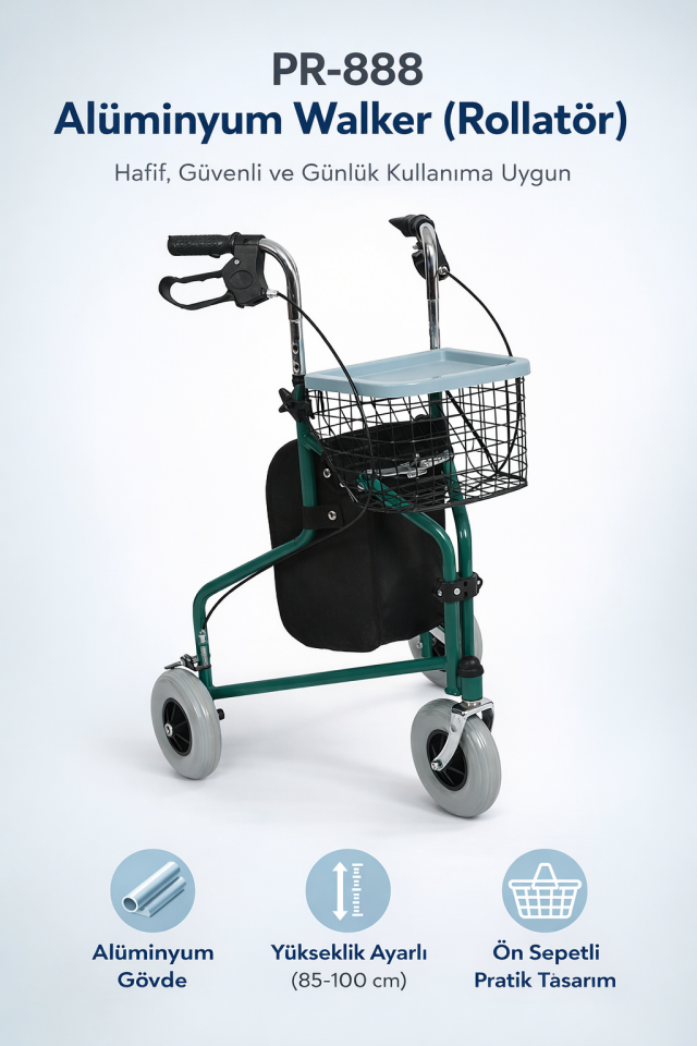 3 Tekerlekli Aliminyum Walker Yürüteç PR-888