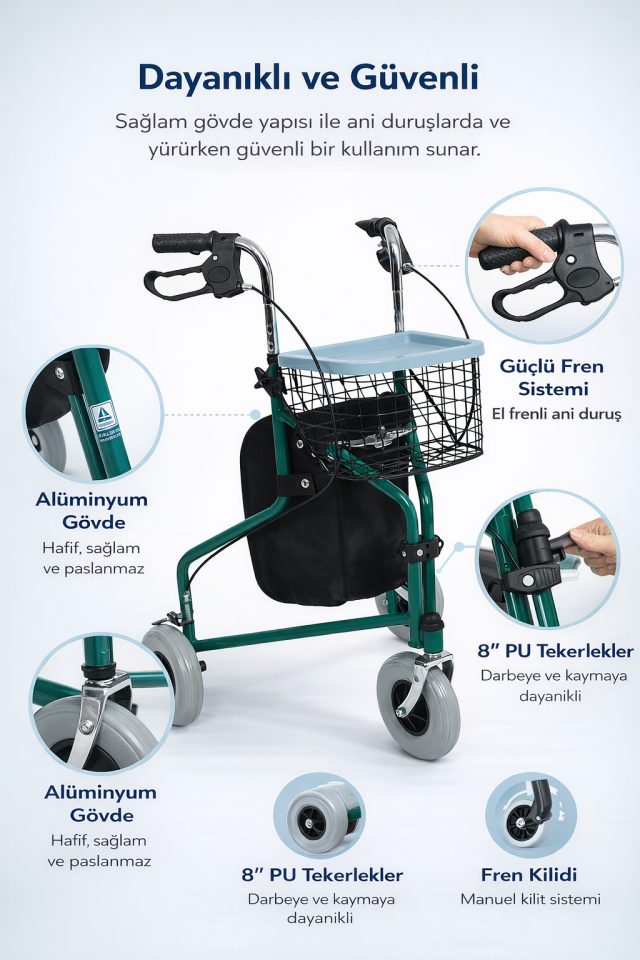 3 Tekerlekli Aliminyum Walker Yürüteç PR-888