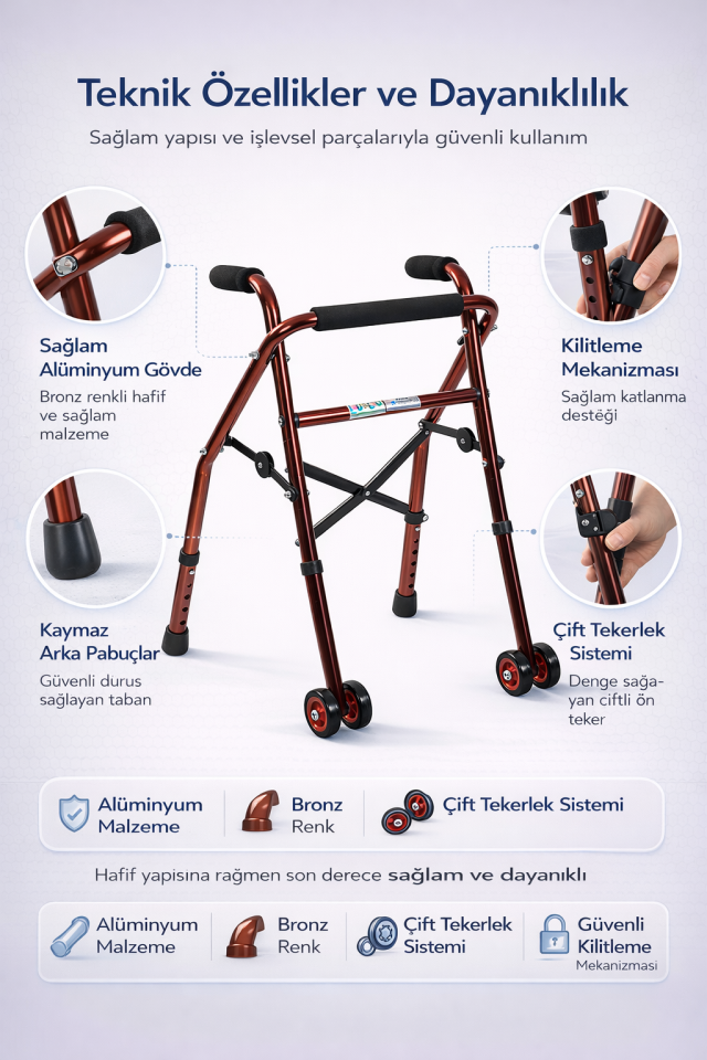 Bronz Renk Alüminyum Tekerlekli Ters Walker / Alüminyum Tekerlekli Ters Yürüteç PR-445