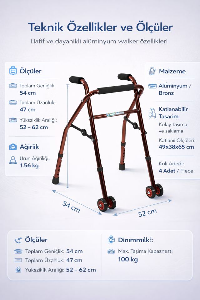 Bronz Renk Alüminyum Tekerlekli Ters Walker / Alüminyum Tekerlekli Ters Yürüteç PR-445