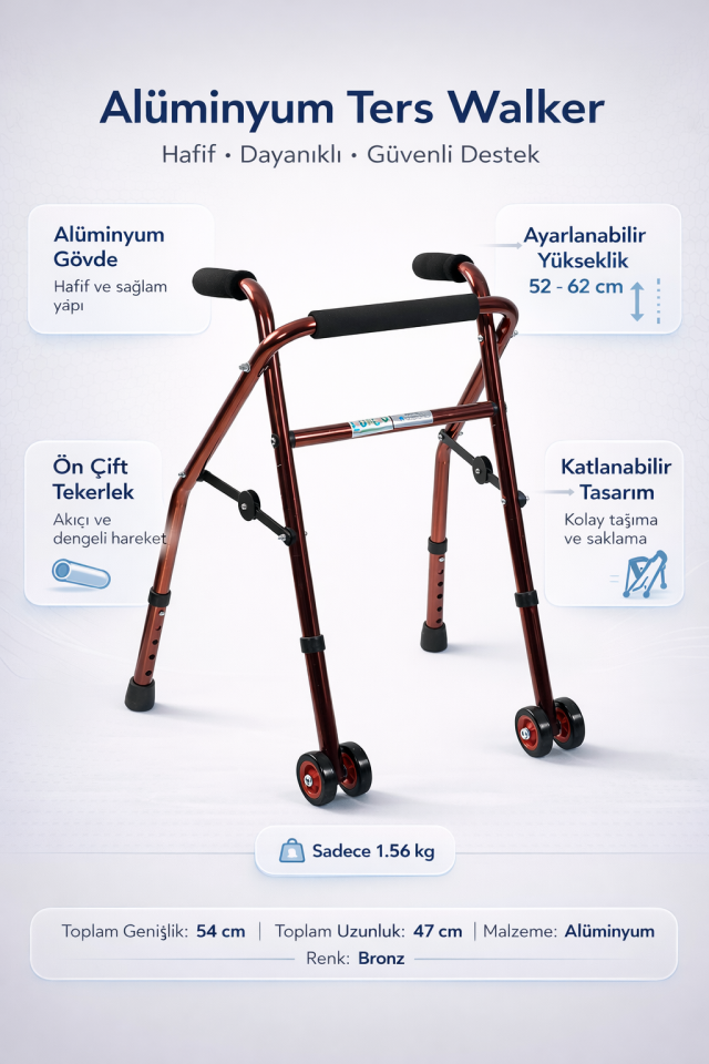 Bronz Renk Alüminyum Tekerlekli Ters Walker / Alüminyum Tekerlekli Ters Yürüteç PR-445