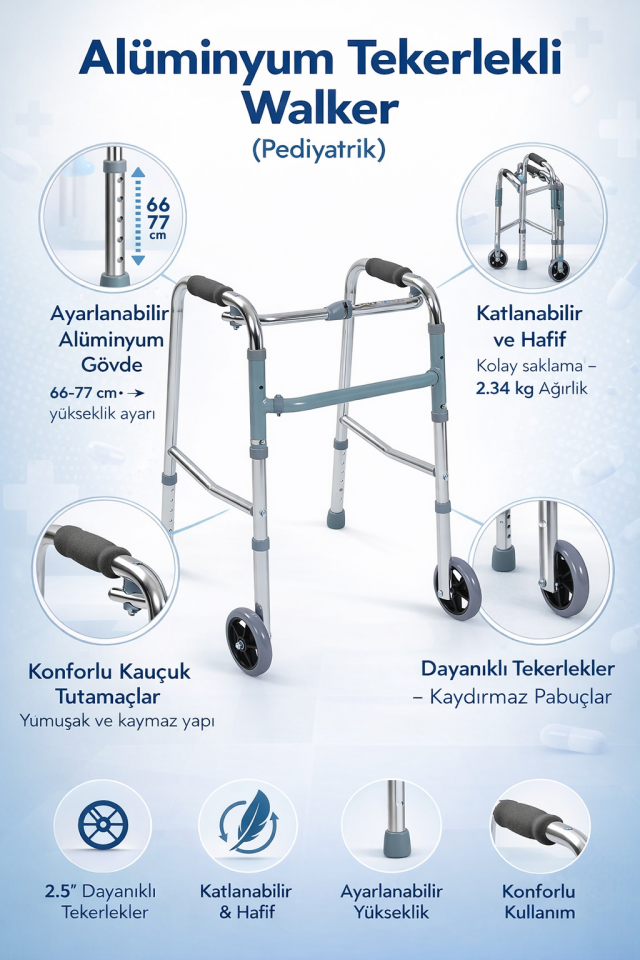 Alüminyum Pediatrik Tekerlekli Walker / Alüminyum Tekerlekli Yürüteç PR-443