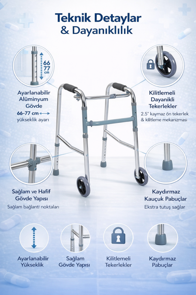 Alüminyum Pediatrik Tekerlekli Walker / Alüminyum Tekerlekli Yürüteç PR-443