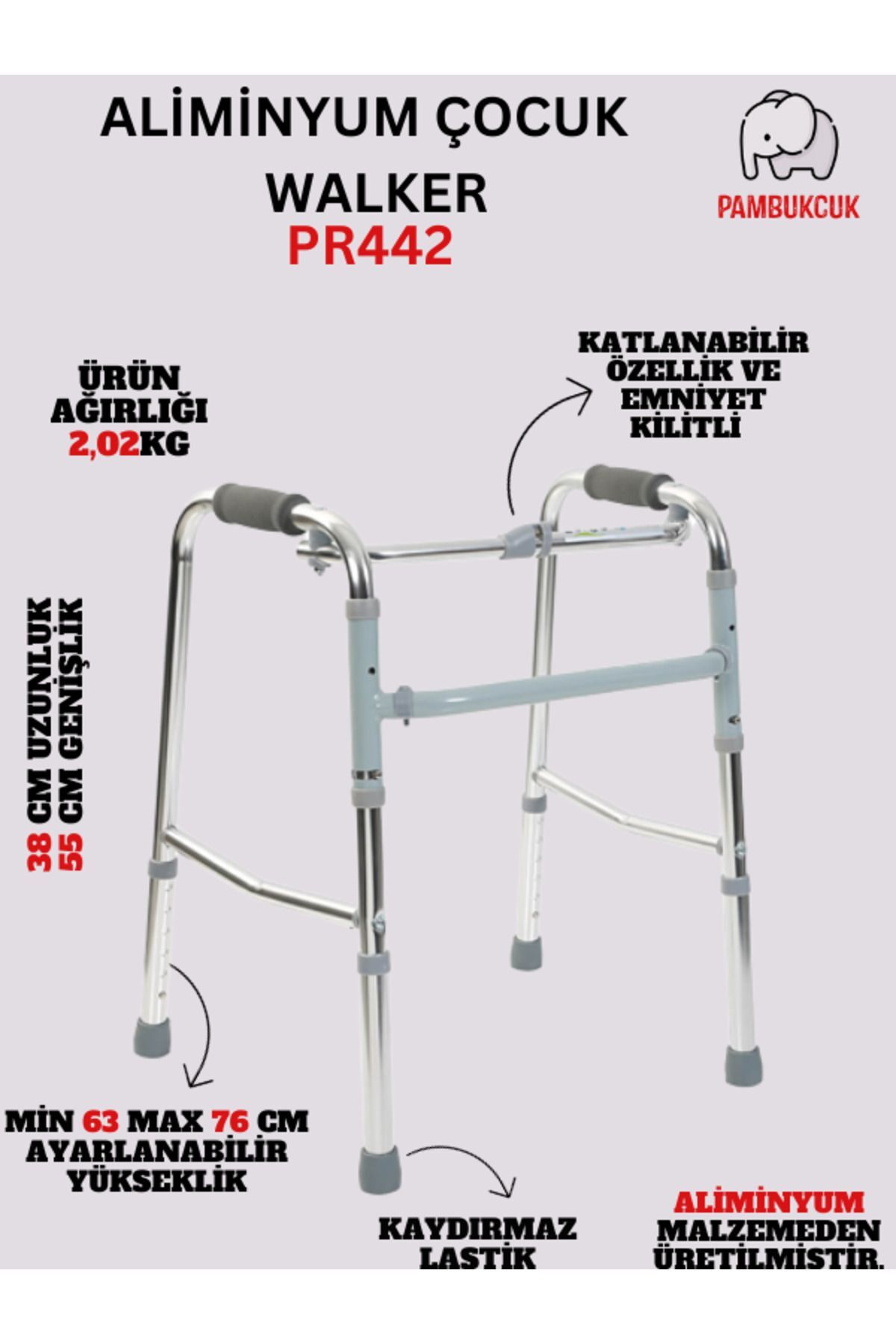 Alüminyum Pediatrik Walker / Alüminyum Çocuk Yürüteç PR-442