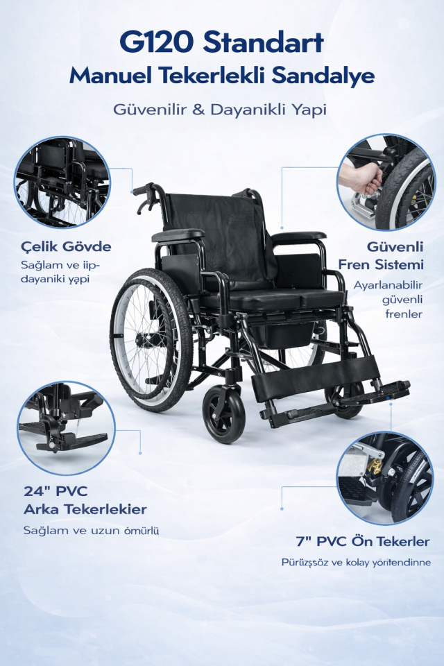 Golfi G120 Standart Manuel Klozetli Tekerlekli Sandalye