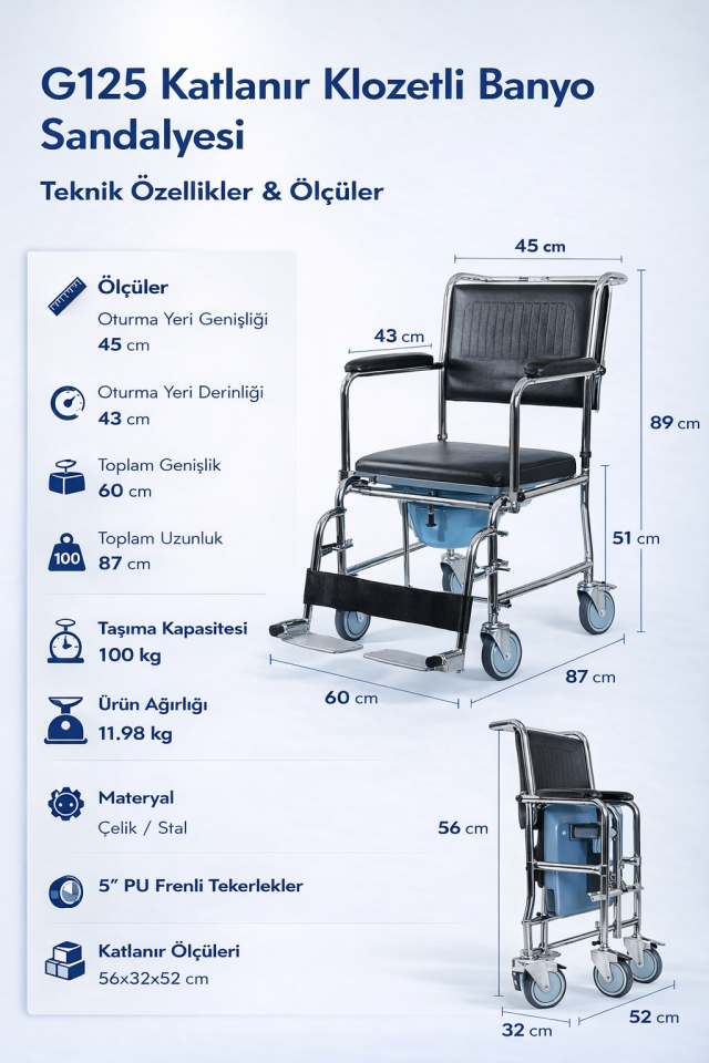 Golfi G125 Katlanır Klozetli Banyo Sandalyesi