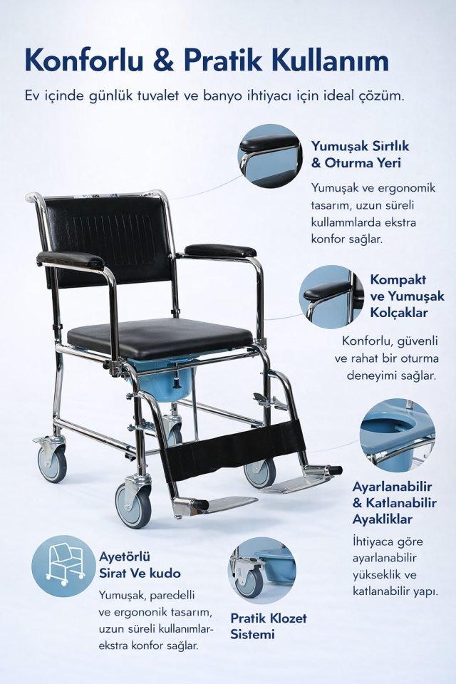Golfi G125 Katlanır Klozetli Banyo Sandalyesi