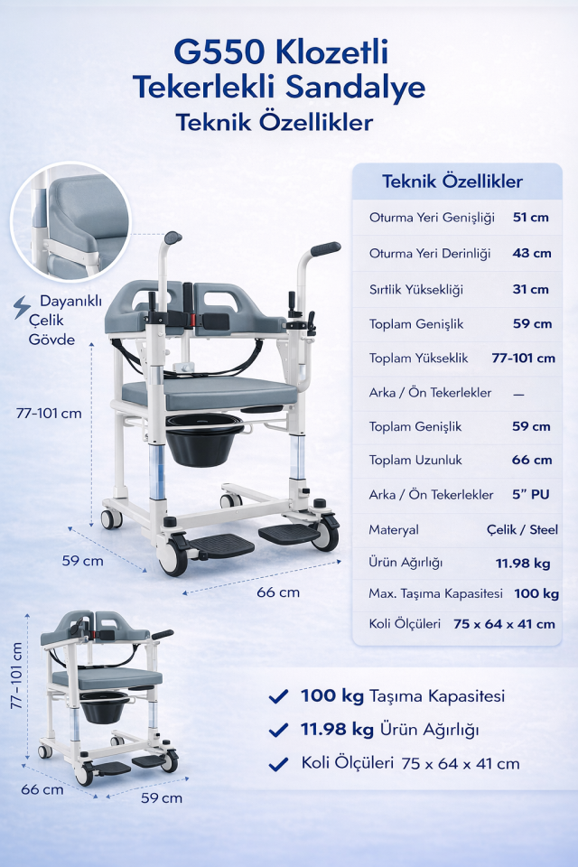 Golfi G550 Klozetli Transfer Sandalyesi