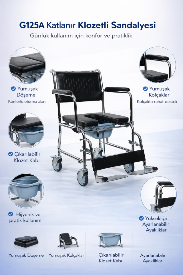Golfi G125A Katlanır Klozetli Banyo Sandalyesi