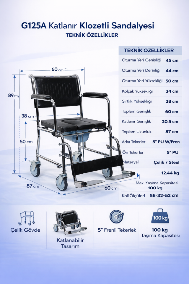 Golfi G125A Katlanır Klozetli Banyo Sandalyesi