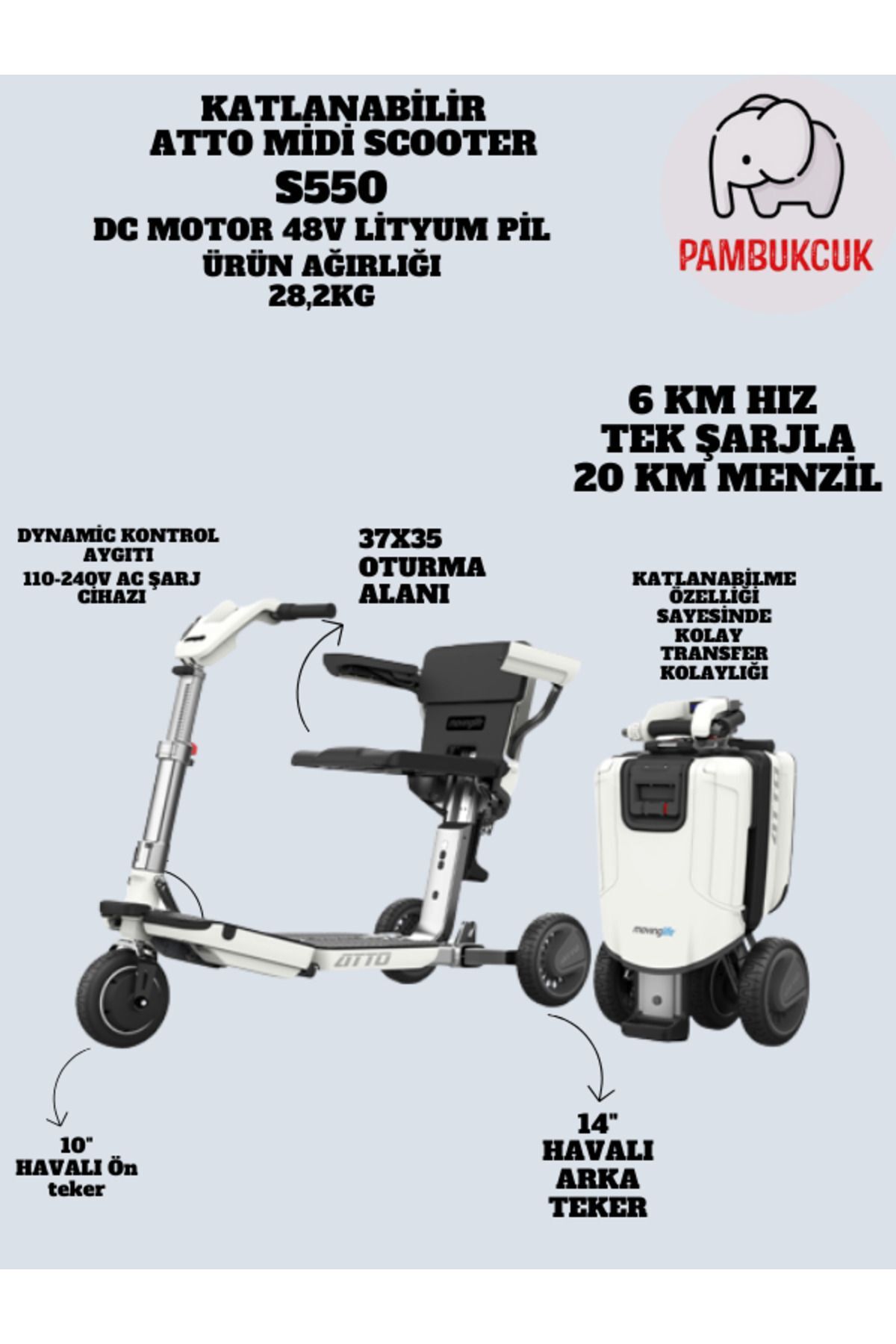 Katlanabilir Atto Midi Scooter S550