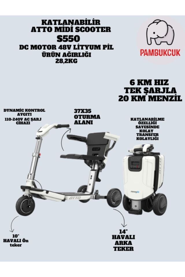 Katlanabilir Atto Midi Scooter S550