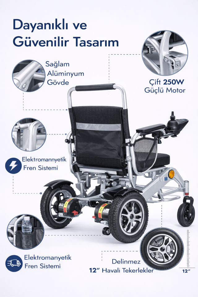 Jetty JT-309 Uzaktan Kumandalı Hafif Akülü Tekerlekli Sandalye