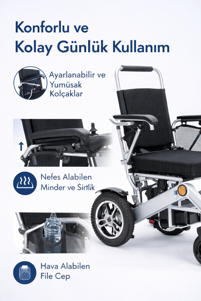 Jetty JT-309 Uzaktan Kumandalı Hafif Akülü Tekerlekli Sandalye
