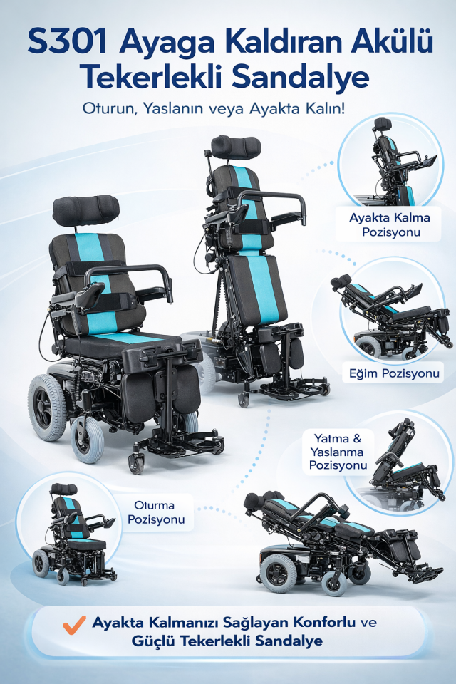 Scuba S301 Multi Fonksiyonel Ayağa Kaldıran Akülü Tekerlekli Sandalye