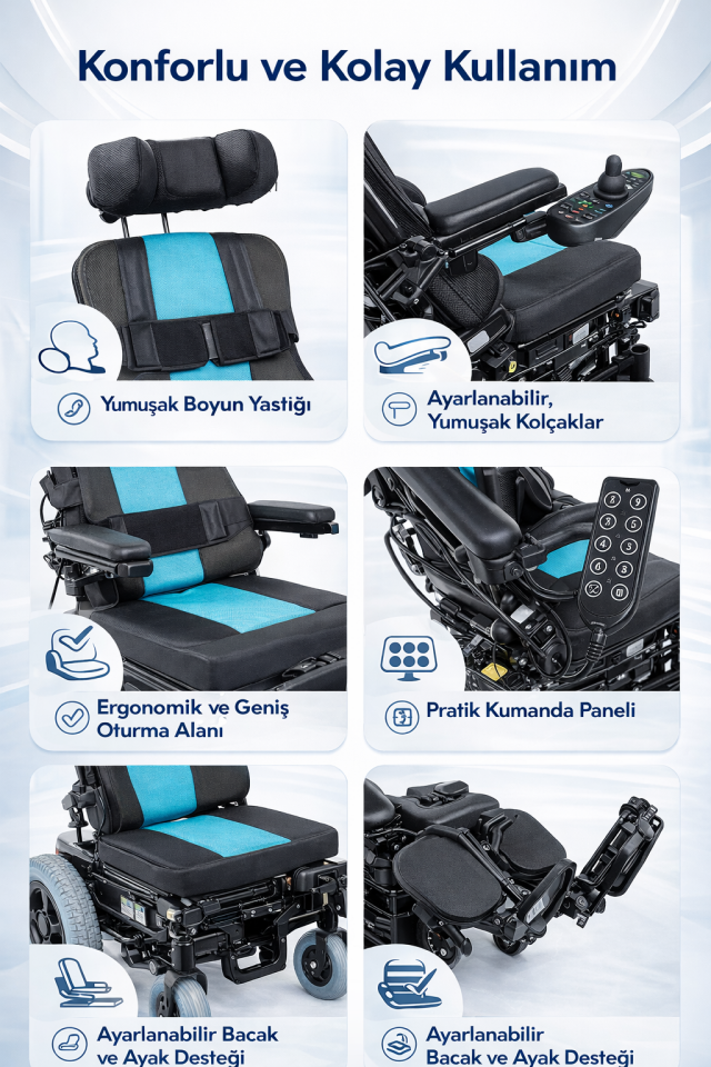 Scuba S301 Multi Fonksiyonel Ayağa Kaldıran Akülü Tekerlekli Sandalye