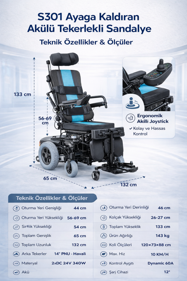 Scuba S301 Multi Fonksiyonel Ayağa Kaldıran Akülü Tekerlekli Sandalye