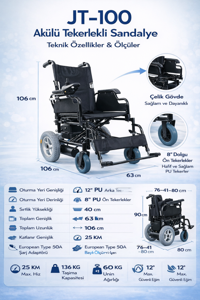 Jetty JT-100 Standart Akülü Tekerlekli Sandalye