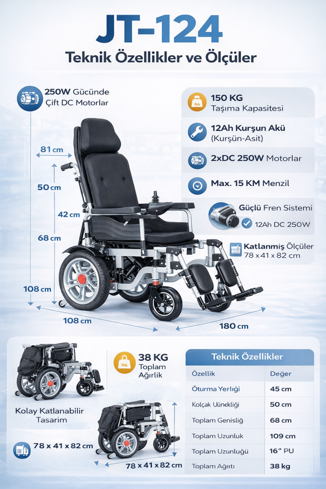 Jetty JT-124 Akülü Tekerlekli Sandalye