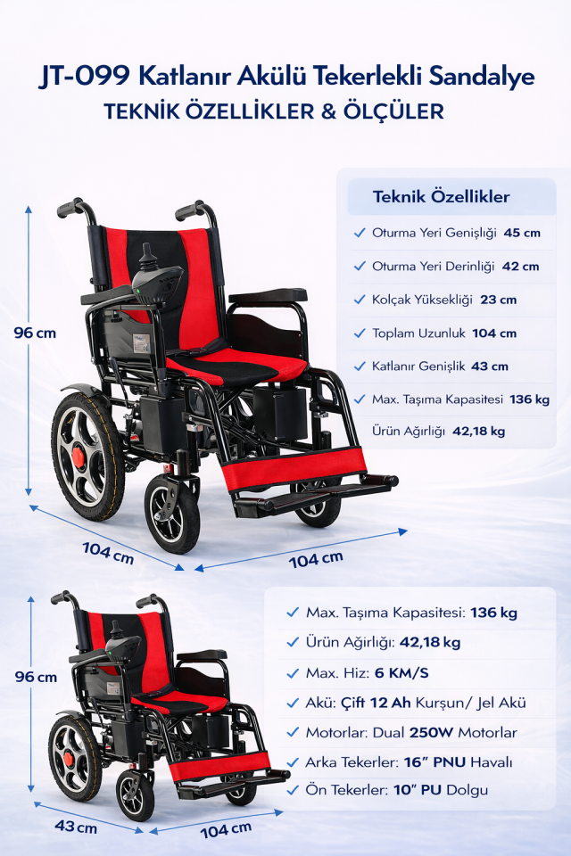 Jetty JT-099 Katlanır Akülü Tekerlekli Sandalye