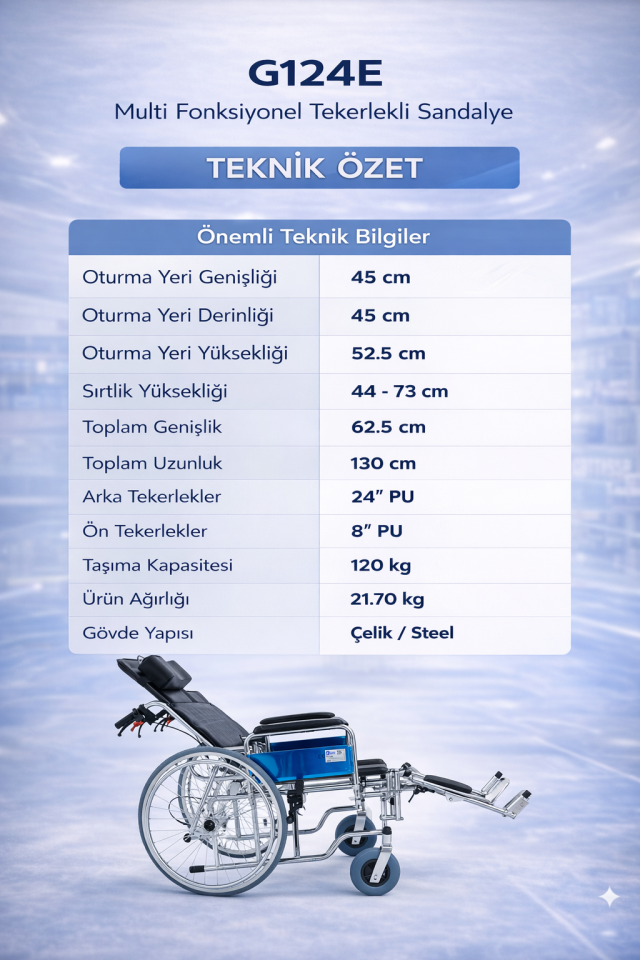 Golfi G124E Multi Fonksiyonel Tekerlekli Sandalye