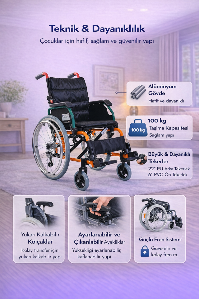 Golfi  G305 Alüminyum Pediatrik (Çocuk) Tekerlekli Sandalye