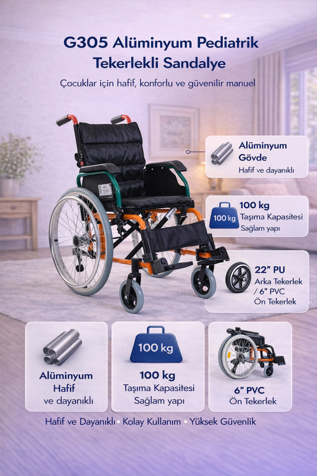 Golfi  G305 Alüminyum Pediatrik (Çocuk) Tekerlekli Sandalye
