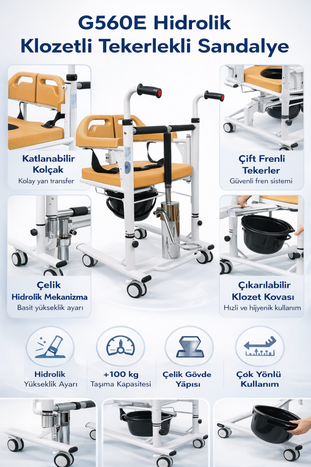 Golfi G560E Hidrolik Klozetli Transfer Sandalyesi