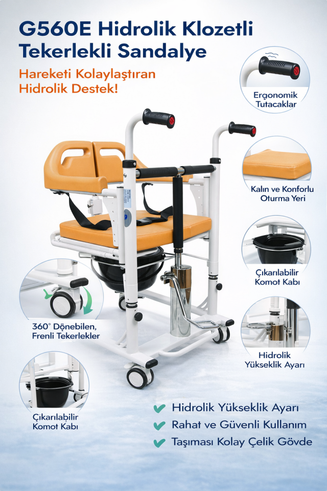 Golfi G560E Hidrolik Klozetli Transfer Sandalyesi