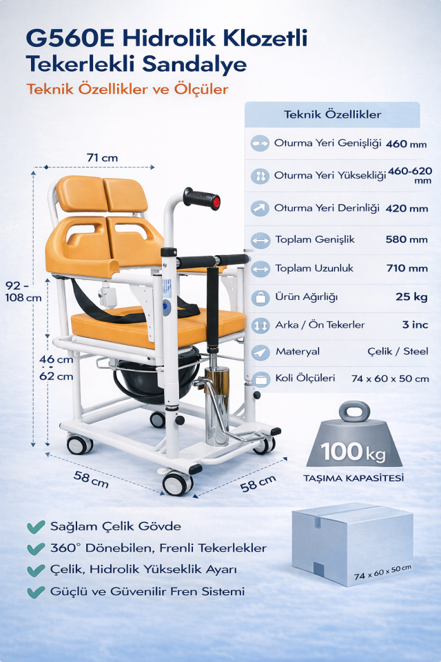 Golfi G560E Hidrolik Klozetli Transfer Sandalyesi