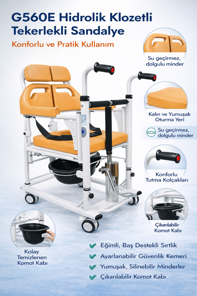 Golfi G560E Hidrolik Klozetli Transfer Sandalyesi