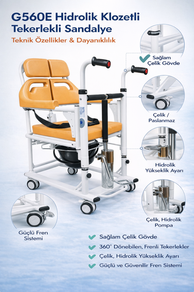 Golfi G560E Hidrolik Klozetli Transfer Sandalyesi
