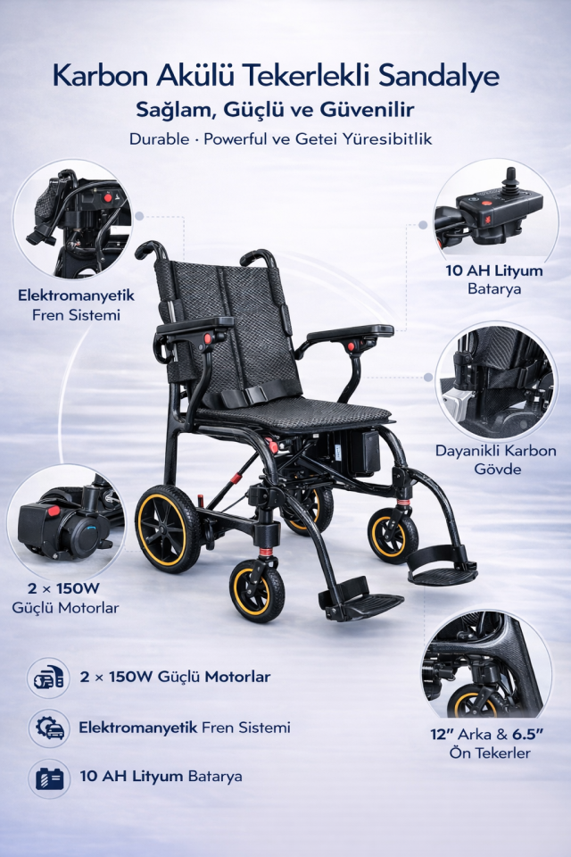 Scuba S470 Ultra Hafif Karbon Akülü Tekerlekli Sandalye | Katlanabilir ve Taşınabilir