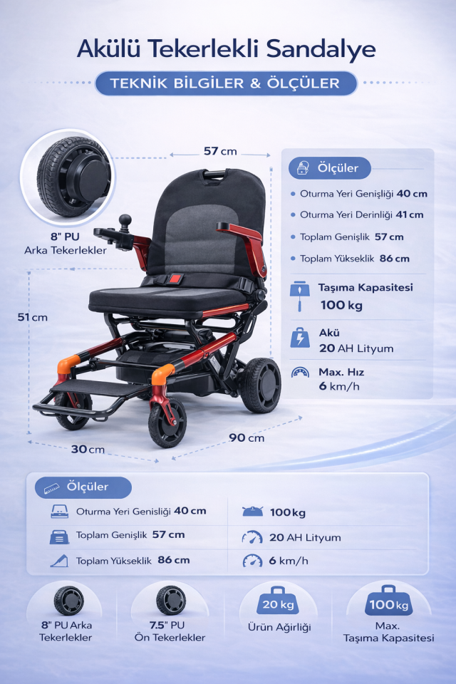 Scuba S480 Smart Akülü Tekerlekli Sandalye 20 AH AKÜ